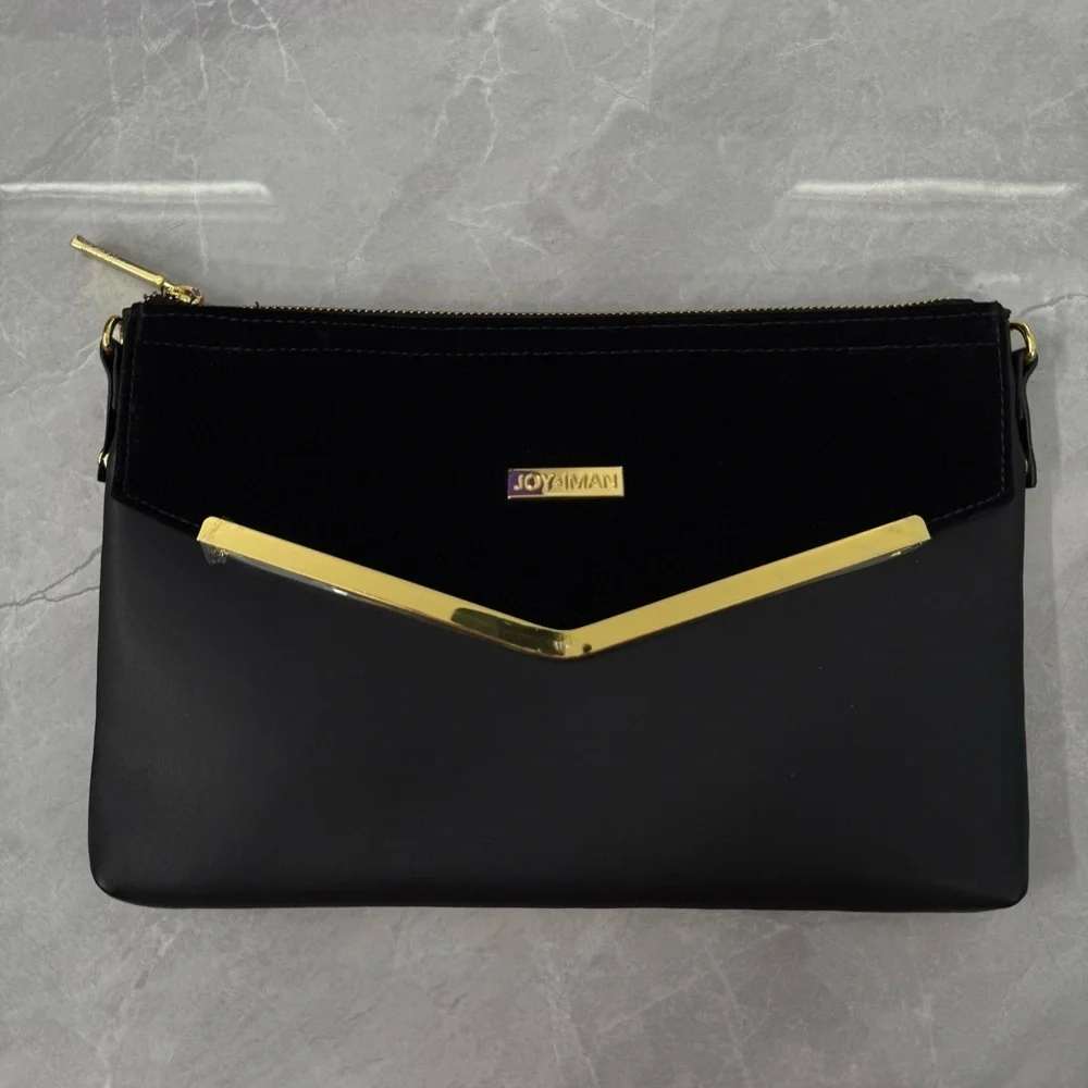 NWOT Joy & Iman Leather Velvet Clutch Crossbody Strap Purse Zipper Closure Bag - Picture 2 of 15